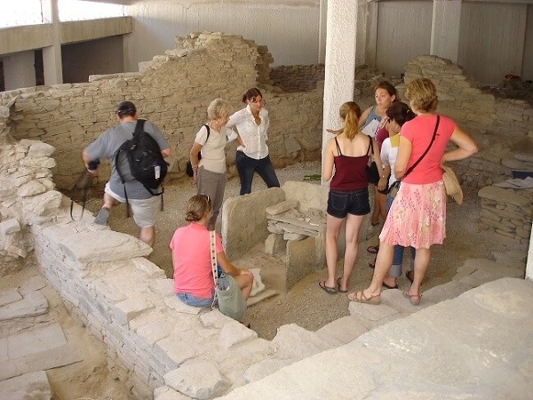 An IUPUI faculty-led study abroad program visits ancient pottery kilns in Greece, 2004.